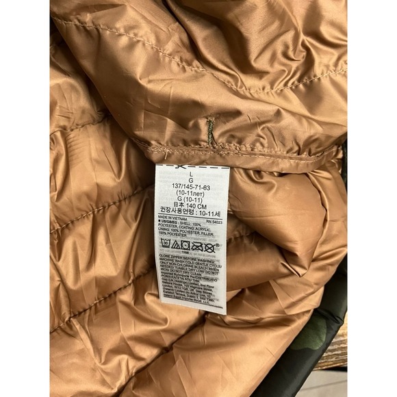 GAP Kids Large Camo Puffer Jacket Hooded Lightweight Zip Up Green Camouflage - Picture 5 of 6